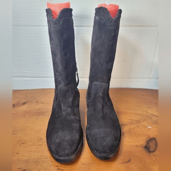 Trask audra Western Boho Mid-Calf Suede Flat Boots Size 8 - Picture 2 of 10